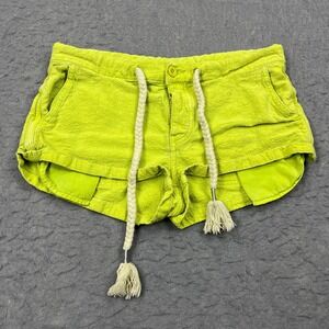 Free People Shorts Women's XS Neon Green Rope Tie Linen Cuff Button Fly 2" Beach